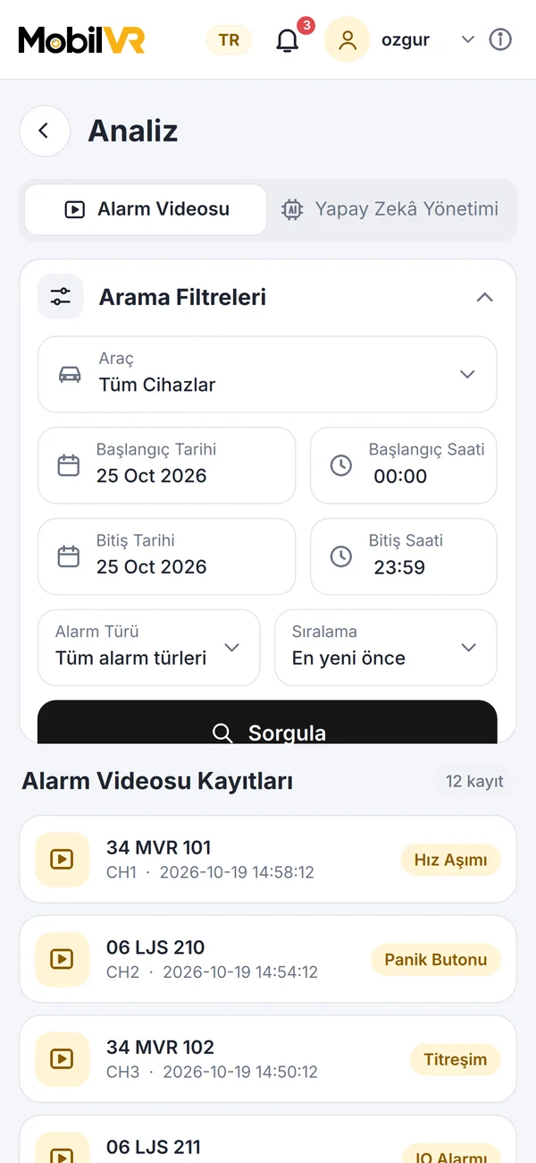 Alarm videoları ve analiz