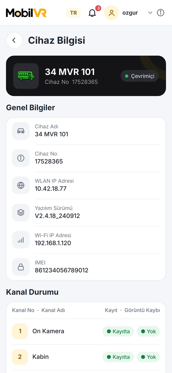 Cihaz ve kanal durumu