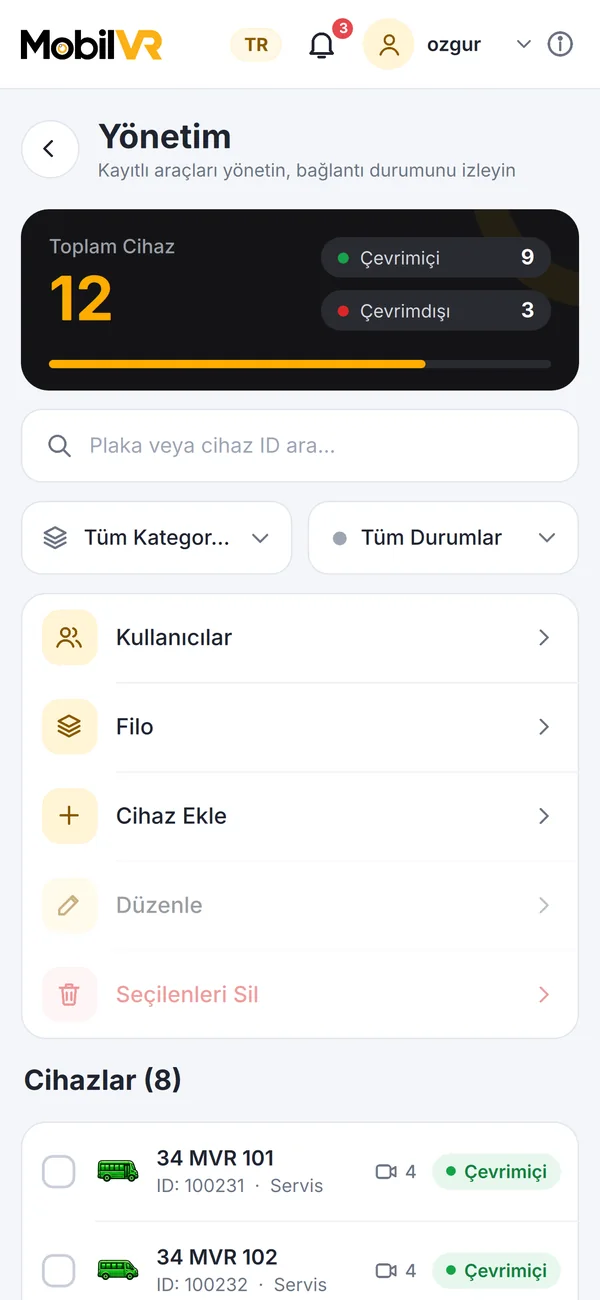 Araç ve kullanıcı yönetimi